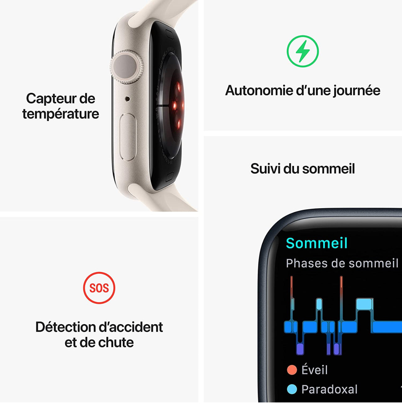 (Nouvellement scellé) Apple Watch Series 7 (GPS) 41 mm ou 45 mm New Midnight Black avec bracelet de montre sport (modèle A2474) (Nouvellement scellé) Apple Watch Series 7 (GPS) 41 mm ou 45 mm New Midnight Black avec bracelet de montre sport (modèle A2474)